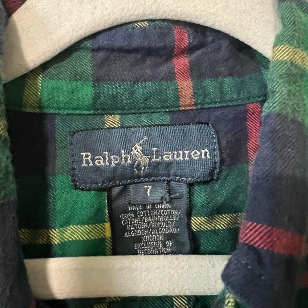 Polo Ralph Lauren Plaid Cotton Poplin Button Down Long Sleeve Shirt Size 7